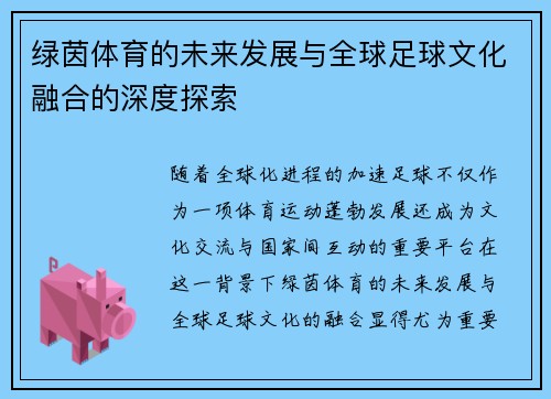 绿茵体育的未来发展与全球足球文化融合的深度探索