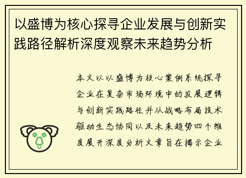 以盛博为核心探寻企业发展与创新实践路径解析深度观察未来趋势分析