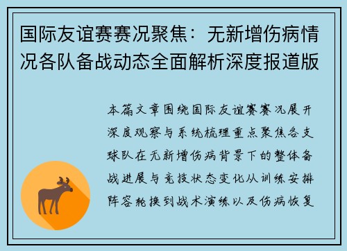 国际友谊赛赛况聚焦：无新增伤病情况各队备战动态全面解析深度报道版